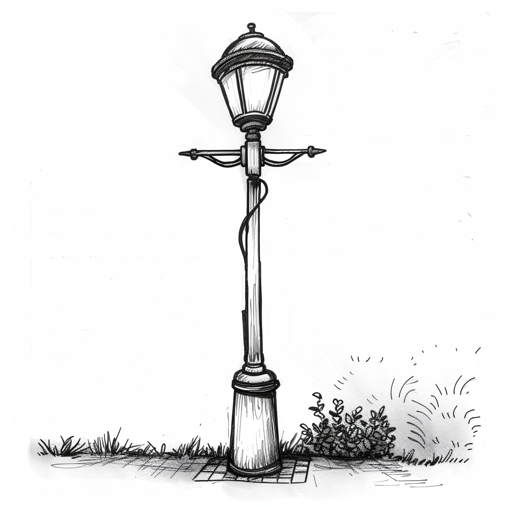 Cartoon street lamp drawing with thick lines. Illuminating.