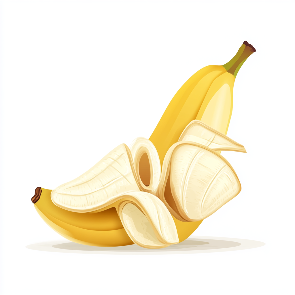 Cartoon-style Opened Banana with Small Glares on White Background