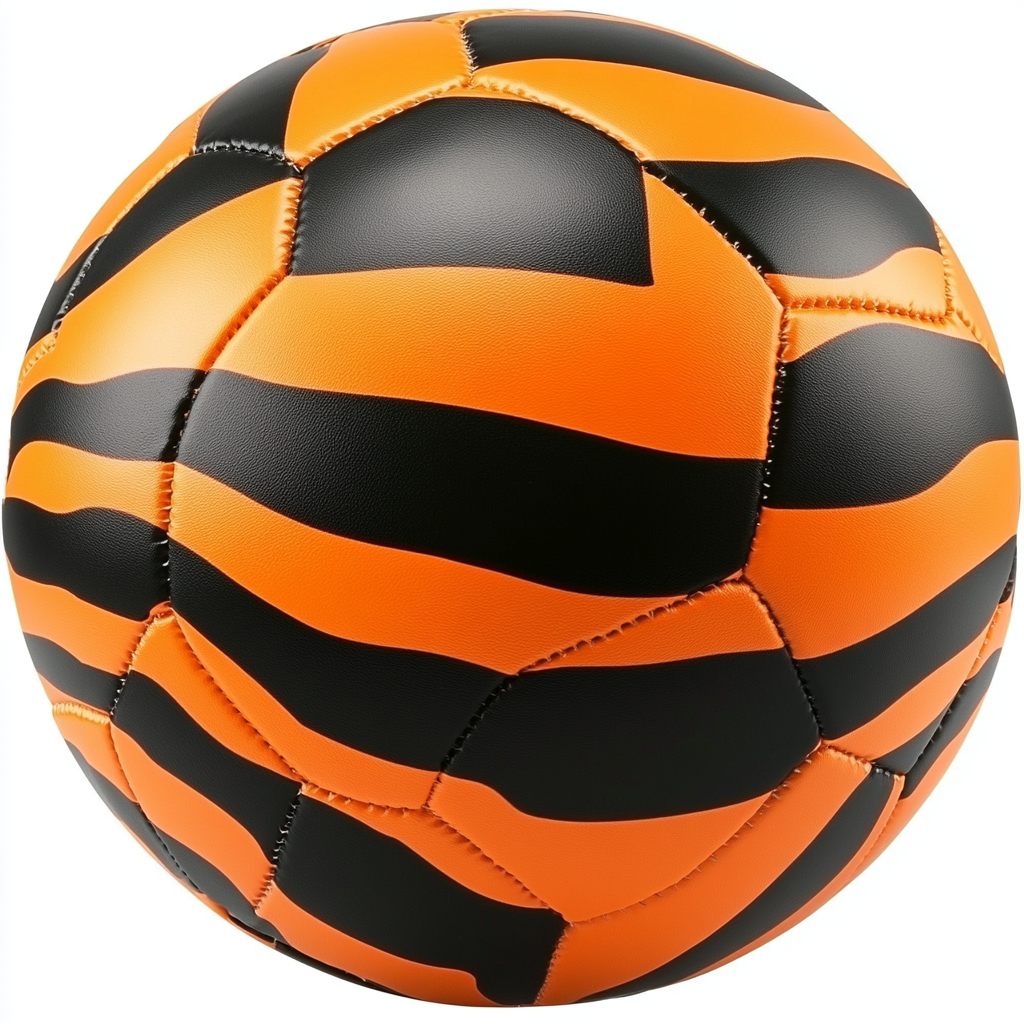 Cartoon-style Tiger Striped Soccer Ball Logo