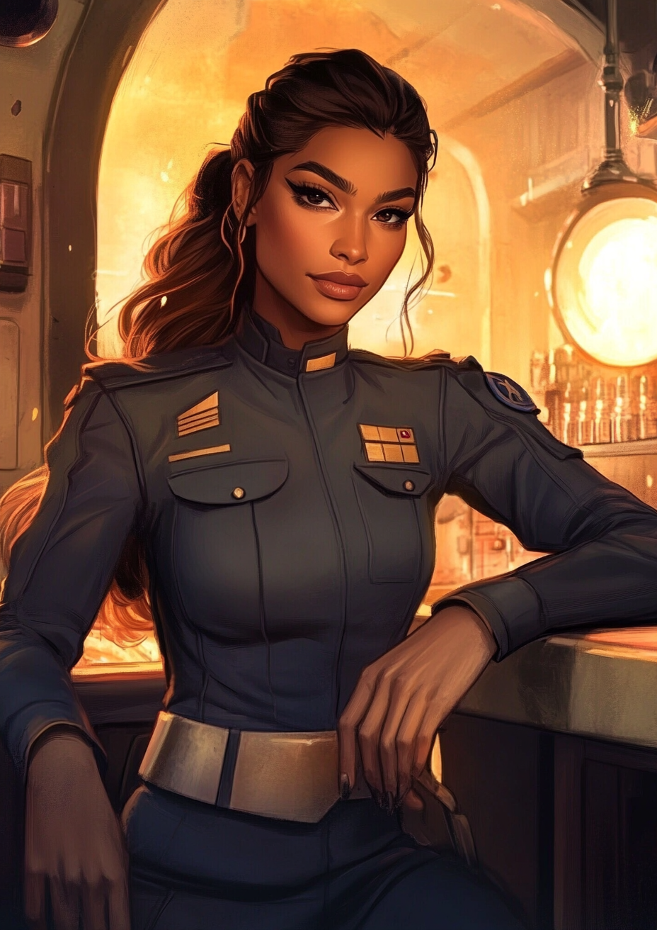 Cartoon style Zendaya as Female Republic Officer on Tattooine