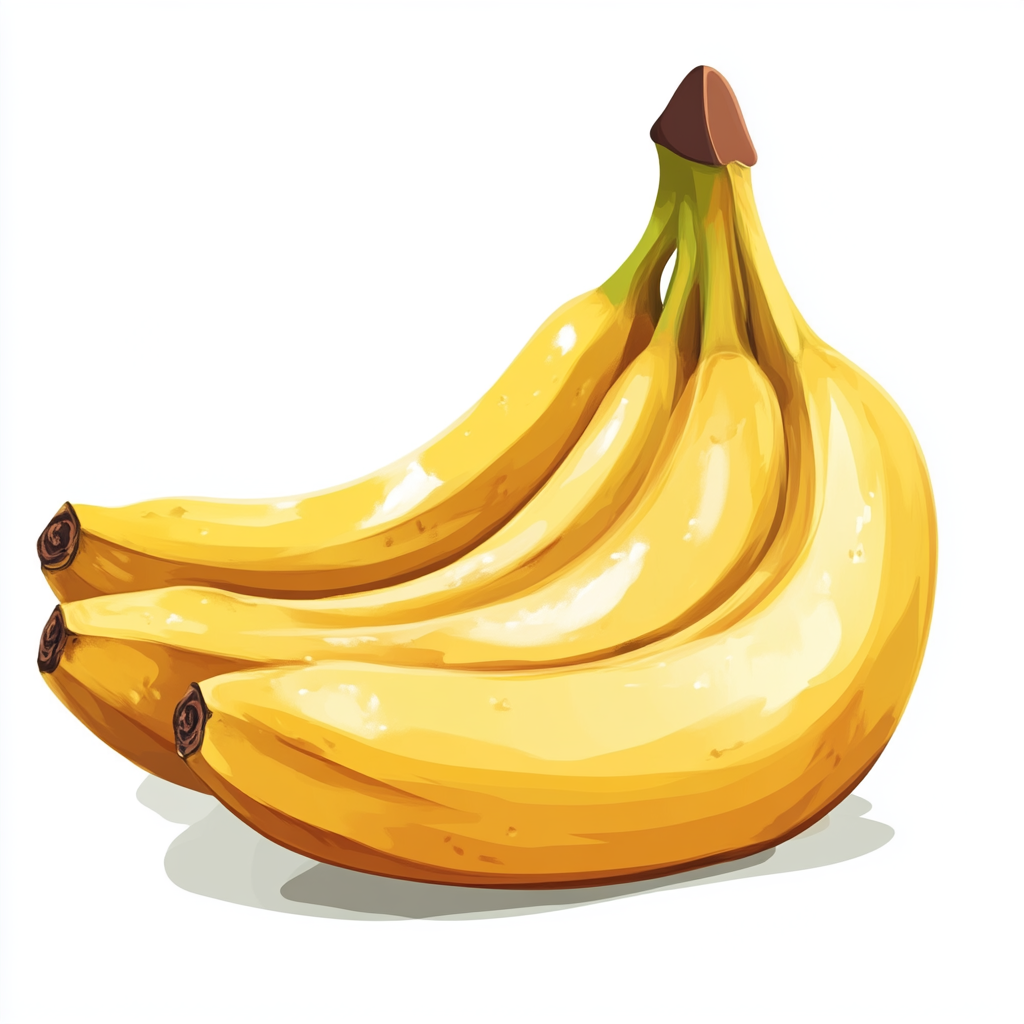 Cartoon style banana pile on white background, flat view