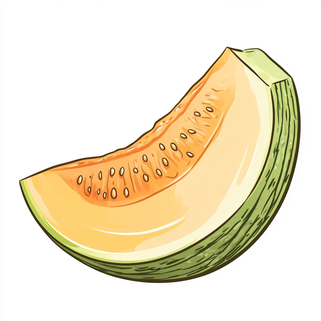 Cartoon-style melon slice on white background