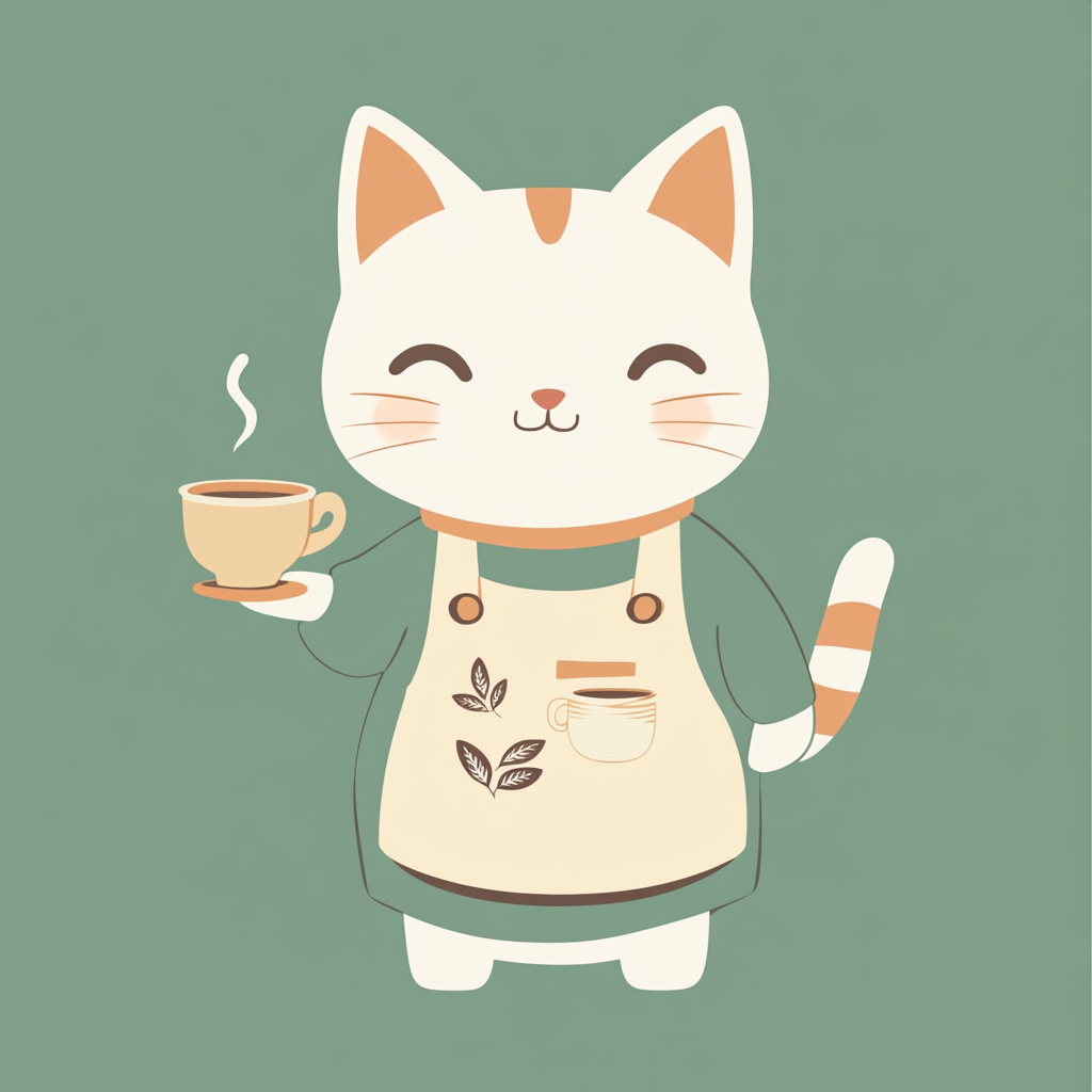 Cat Barista in Tea Leaves Pattern Pose