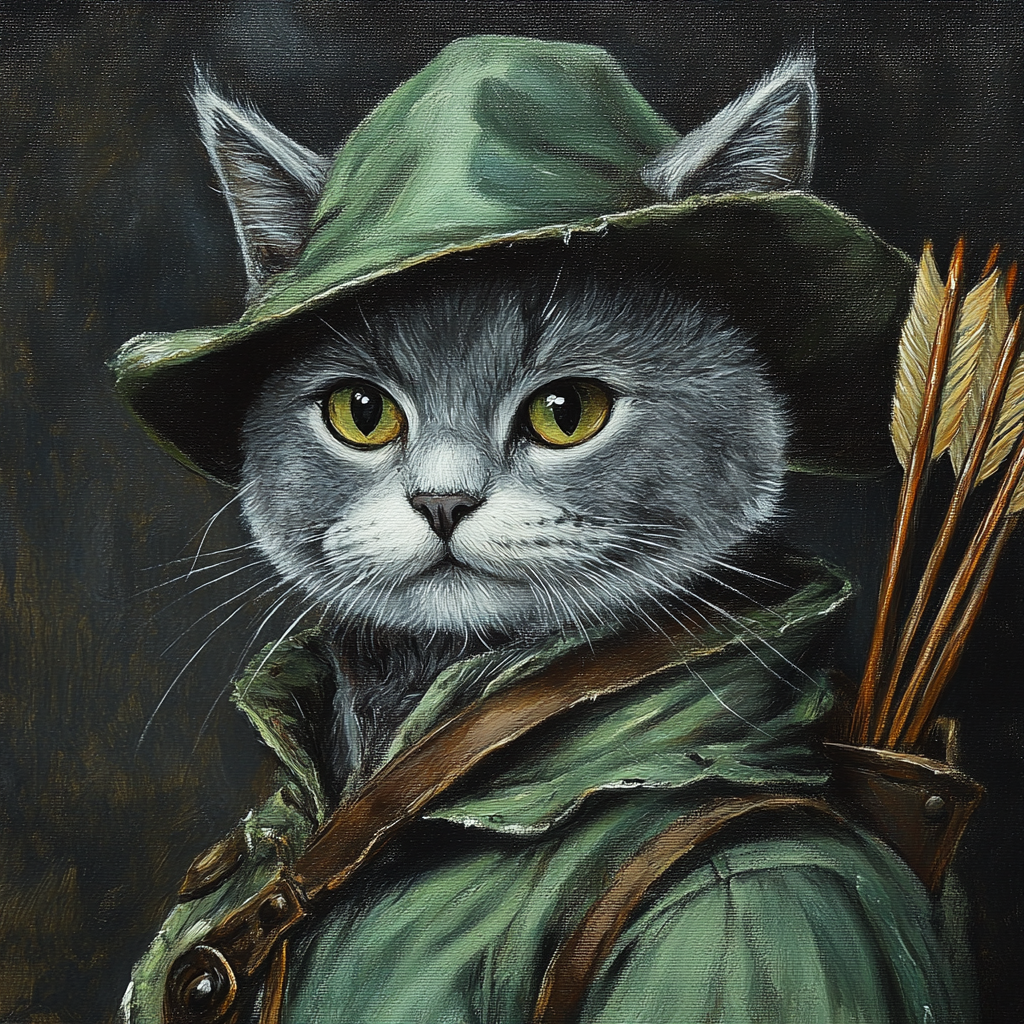 Cat in Robin Hood Costume with Bow