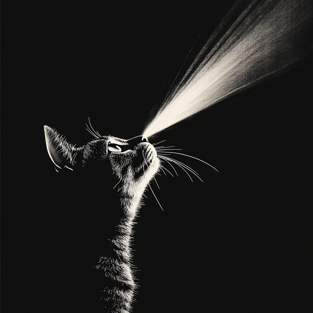 Cat mesmerized by expanding beams of light.