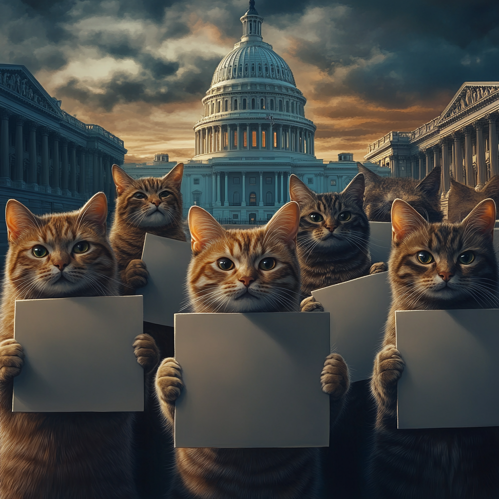 Cats with Blank Signs at Capitol, High Resolution 8K