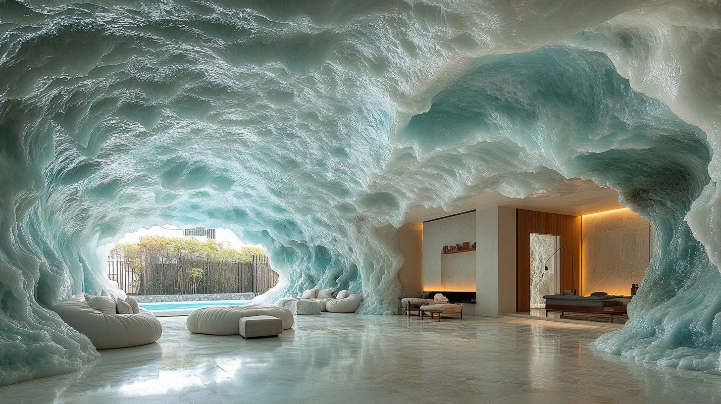 Ceiling made of waves, modern design with ocean textures.