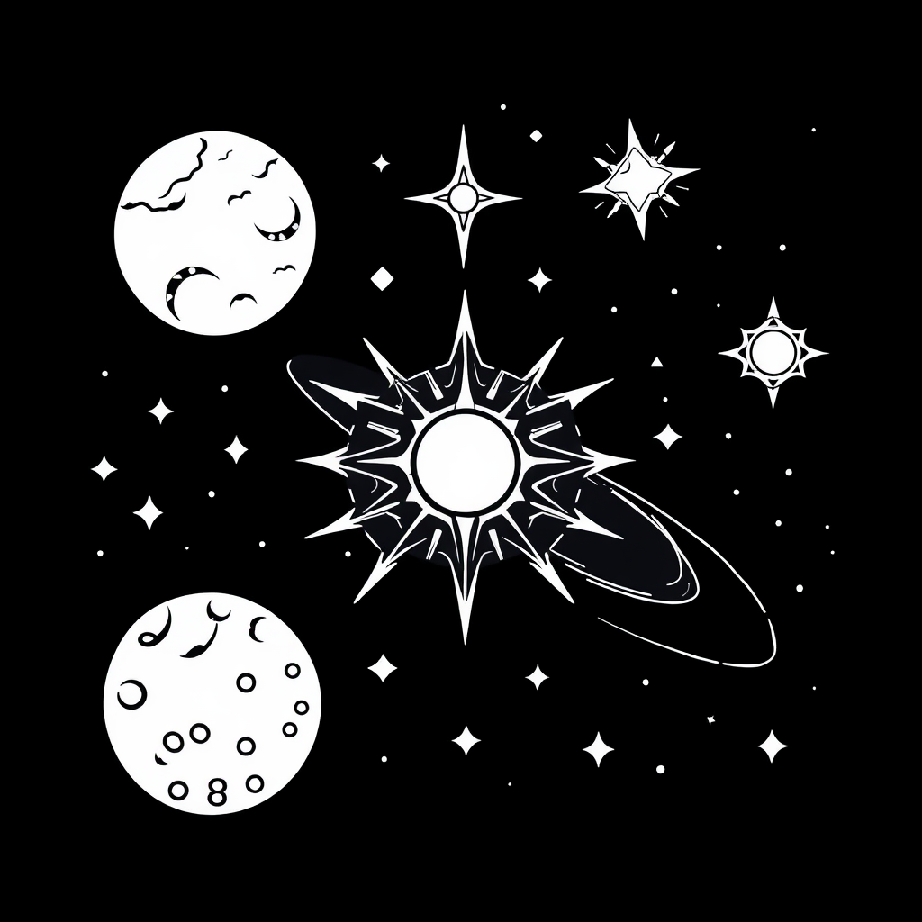 Celestial Space Magic Icons on Black Velvet