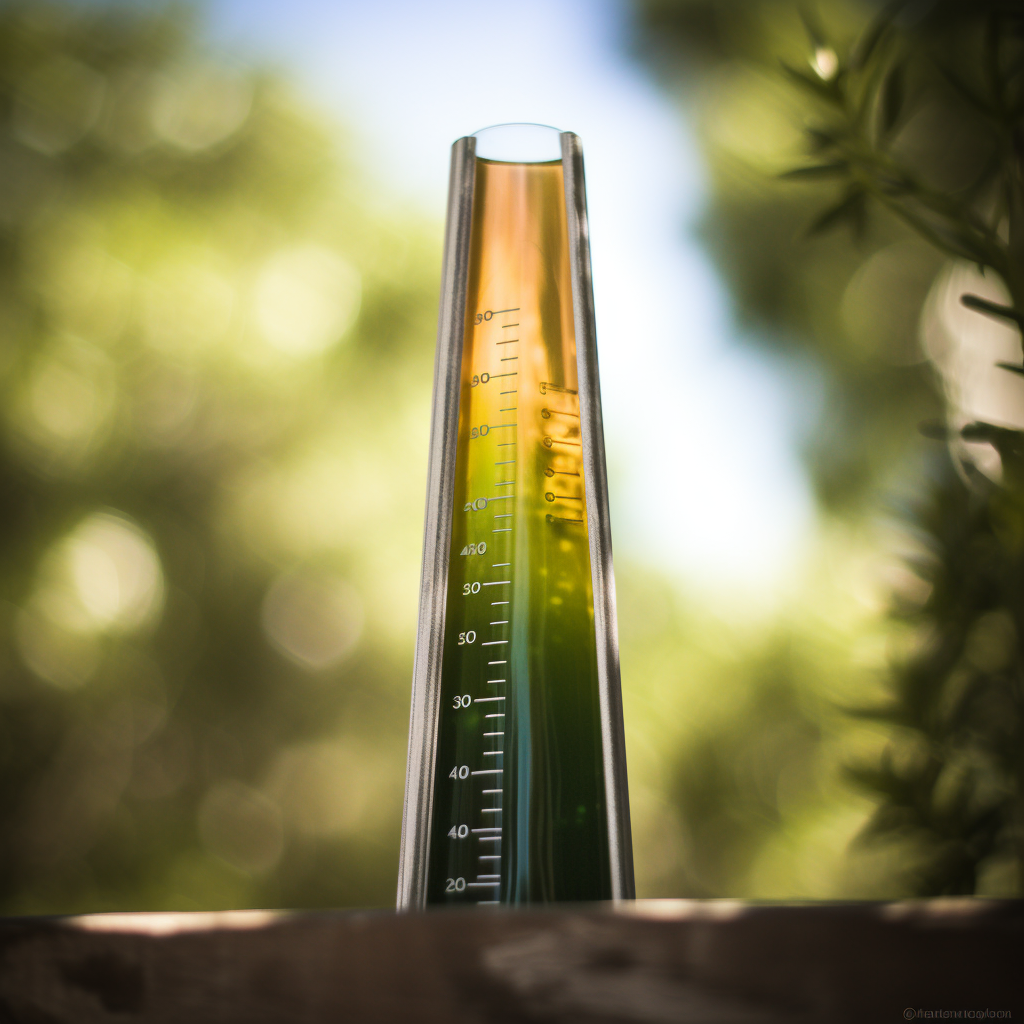 Celsius and Fahrenheit thermometer with green mercury rising