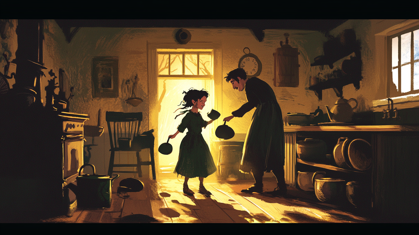 Changeling Child Chaos in Irish Cottage Illustration