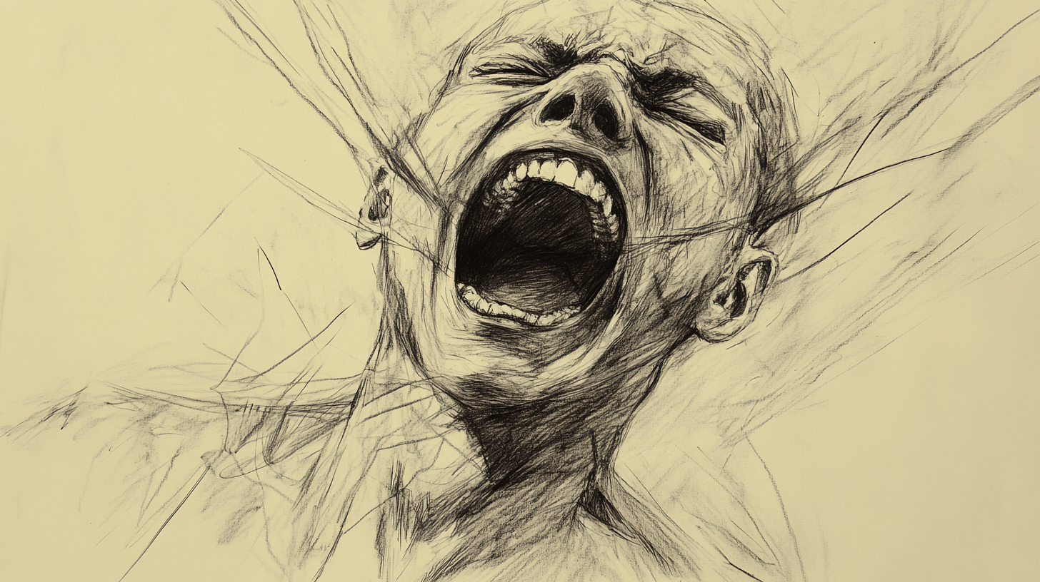 Chaotic Laughter Sketch, Wide Grin, Tears, Eerie 