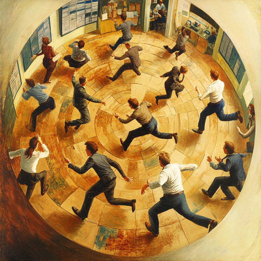 Chaotic Office Scene: People in own circles