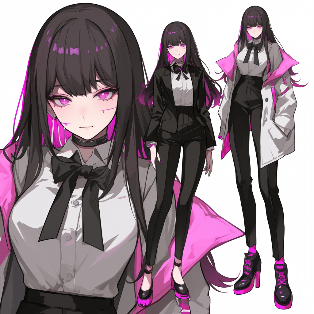 Character for Anime NFT: young k-pop girl, stylish outfit.