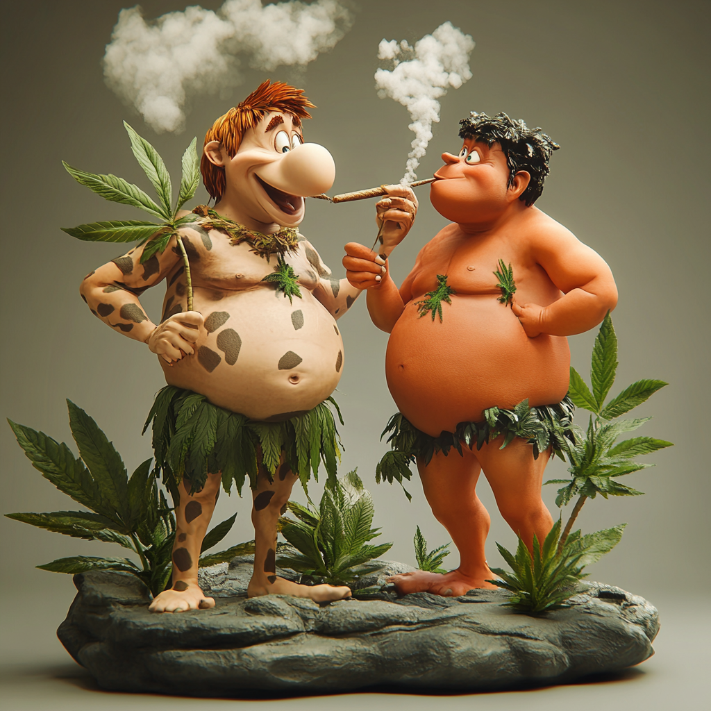 Characters from Stone Age TV show smoke marijuana.