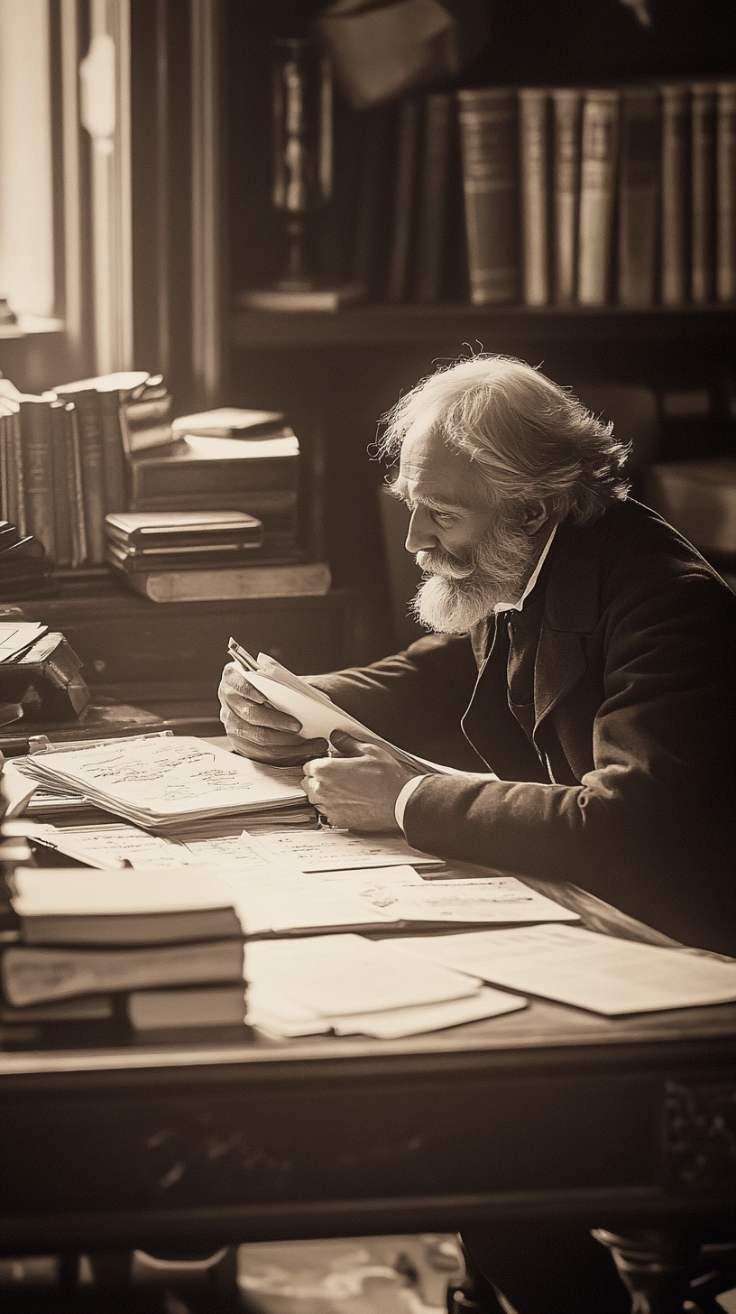 Charles Darwin's 19th-century study with old books