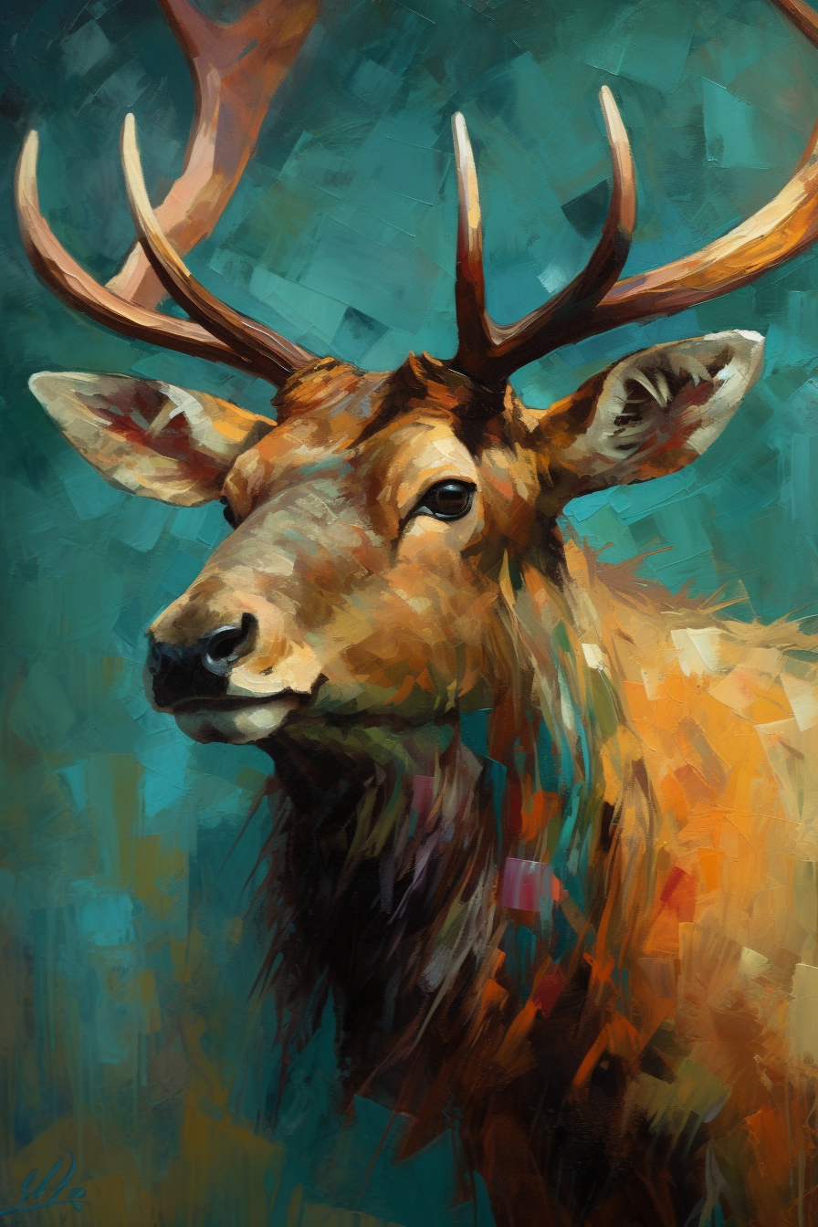 Charles G. Sheeler style oil Elk portrait