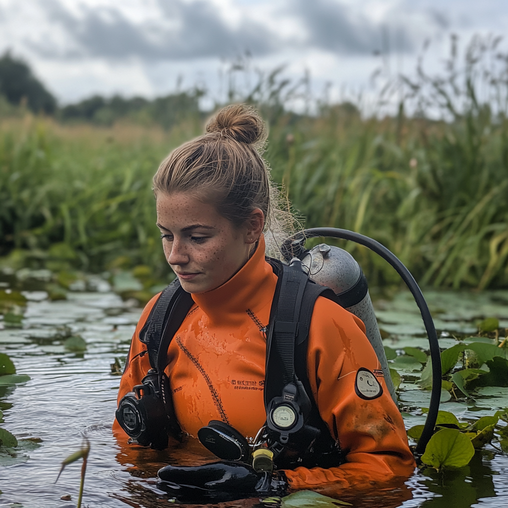 Charlotte Church in Orange Wetsuit Scuba Diving Lake