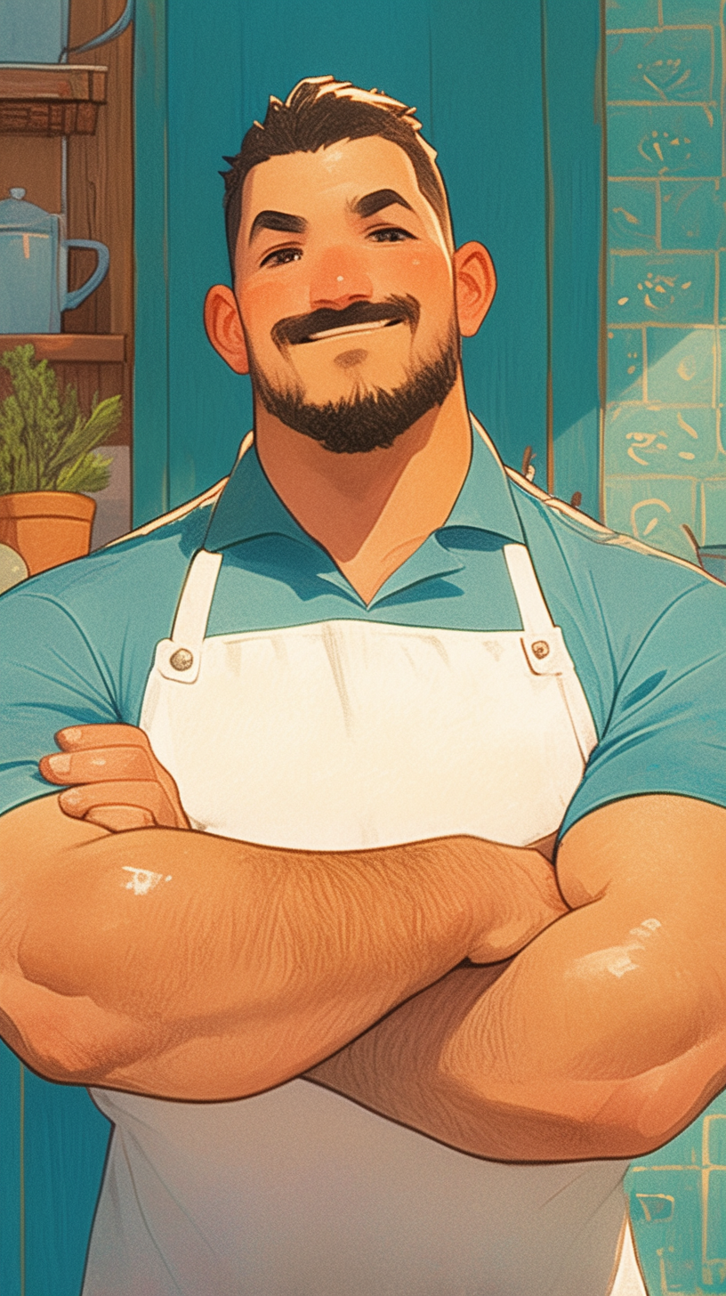 Charming 1950s Pastry Shop Owner Mike Smiling Cheerfully