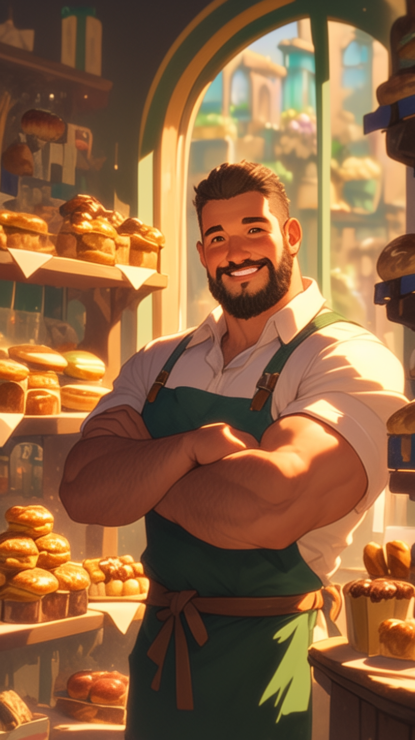 Charming 1950s Pastry Shop with Smiling Man