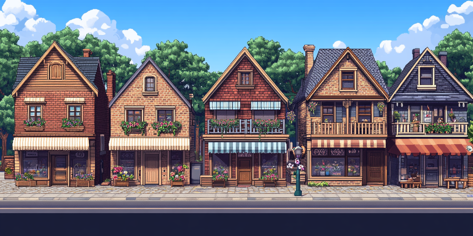 Charming Small Town Street with Two-story Buildings