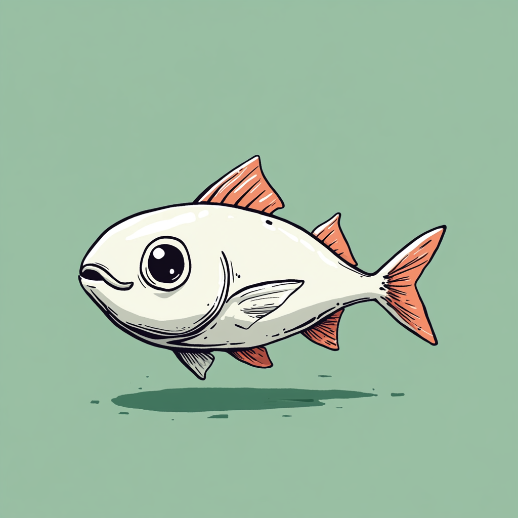 Charming fish with bones and cloth, minimalistic pen style.