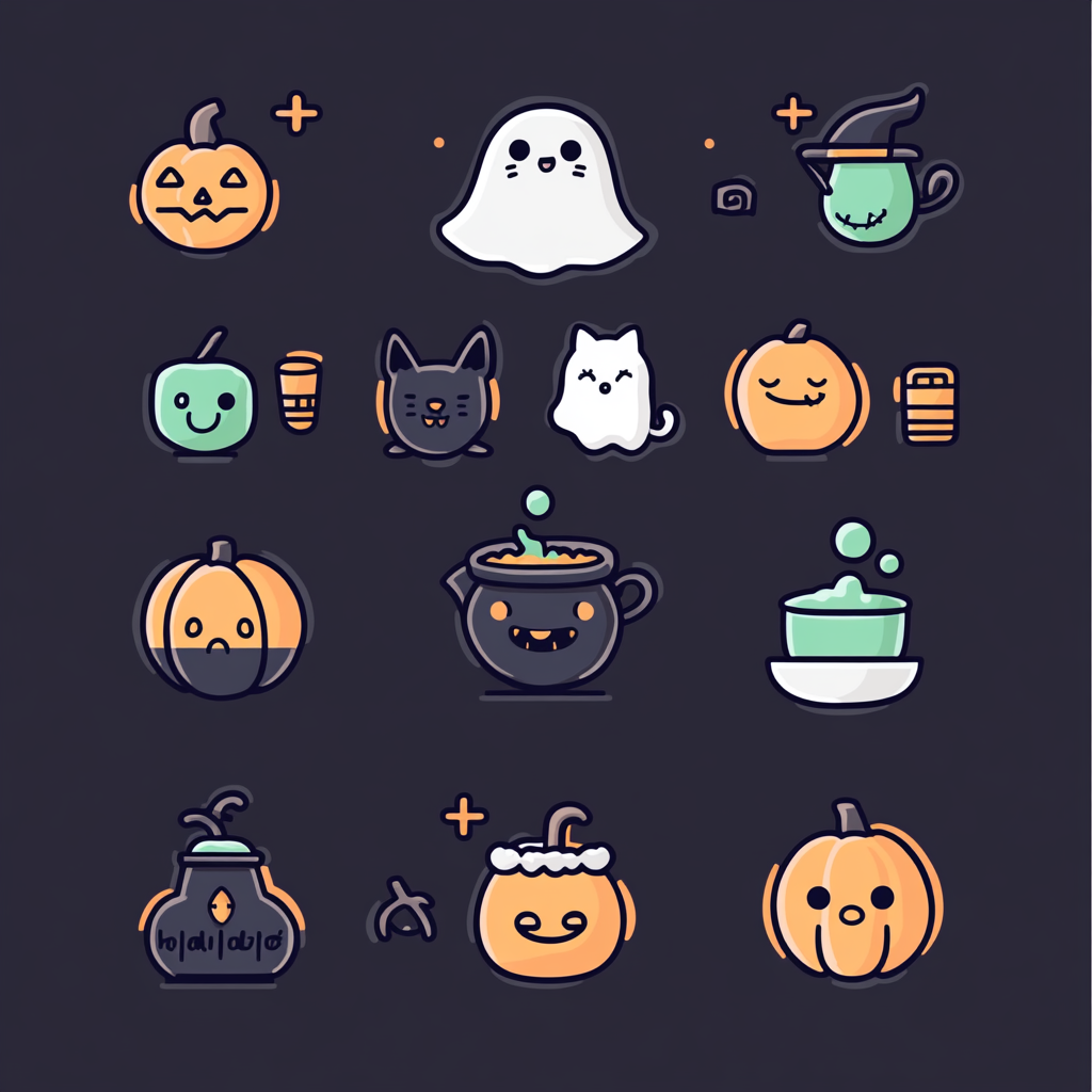 Cheerful Halloween icons in warm, muted colors