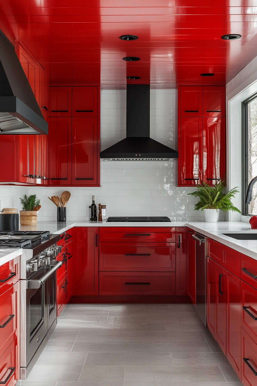 Cheerful Red Kitchen with Modern Touches