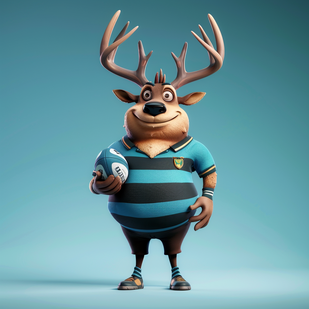 Cheerful Stag Mascot in Striped Rugby Shirt