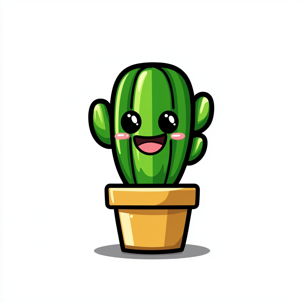 Cheerful smiling cactus logo in cartoon style