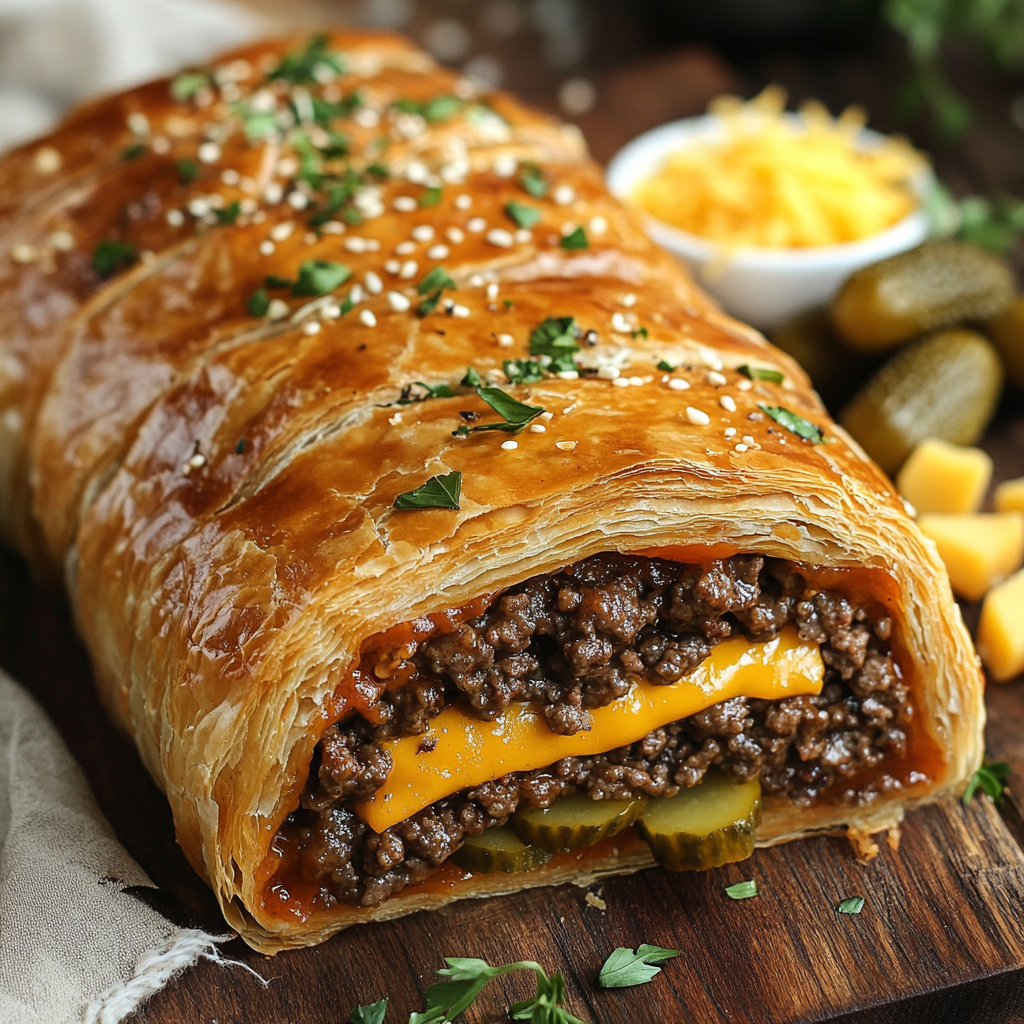 Cheeseburger Wellington image: Lacy texture, perfect balance, mouthwatering.