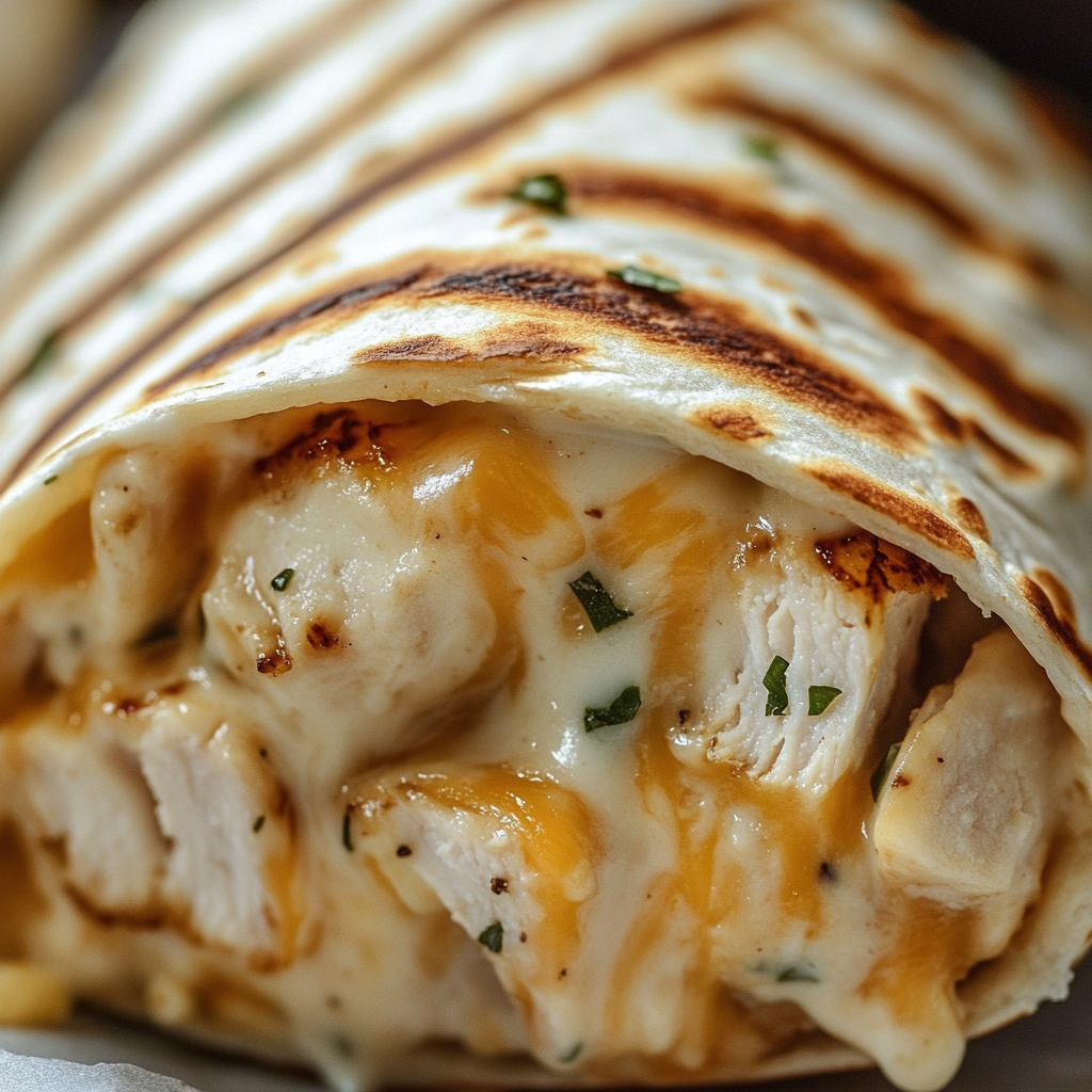 Cheesy garlic chicken wrap grilled to perfection