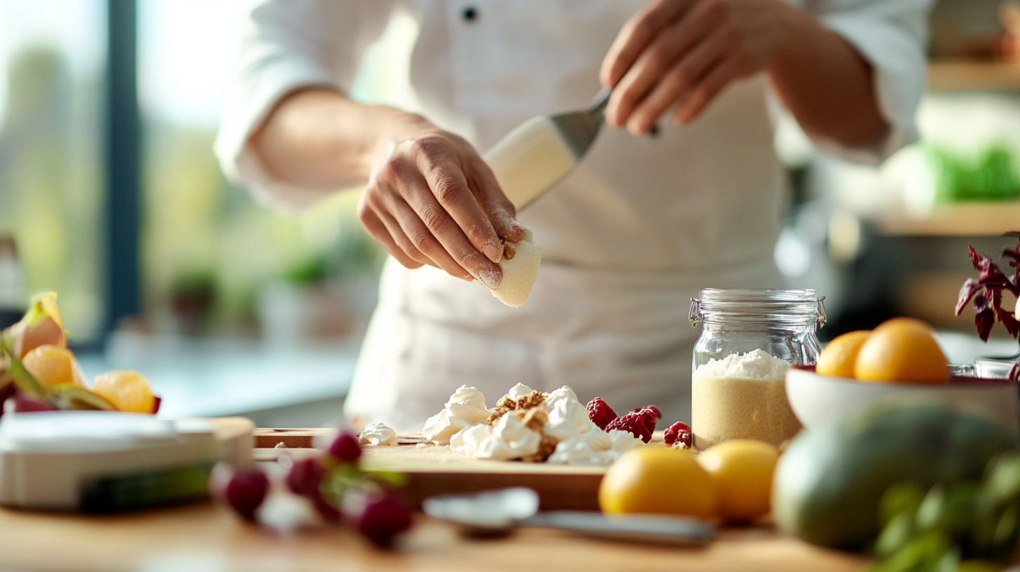 Chef preparing healthy dessert with maltodextrin in cozy kitchen