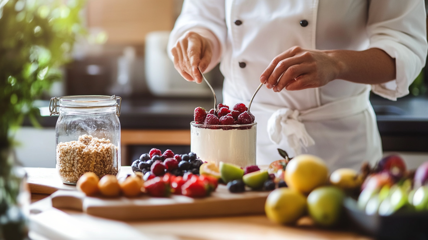 Chef using maltodextrin in low-calorie dessert concept