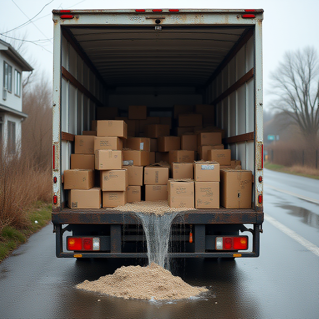 Chemicals leaked from back door of delivery truck.