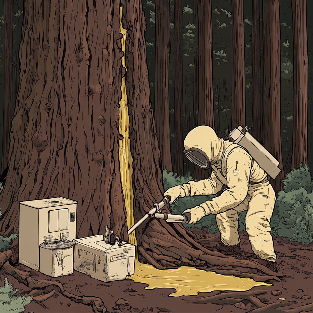 Chemist Harvesting Sap in Rick and Morty Style