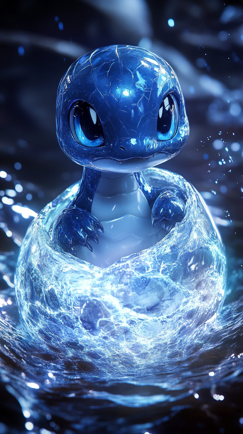 Chibi Dratini hatches from detailed egg in enchanting scene.