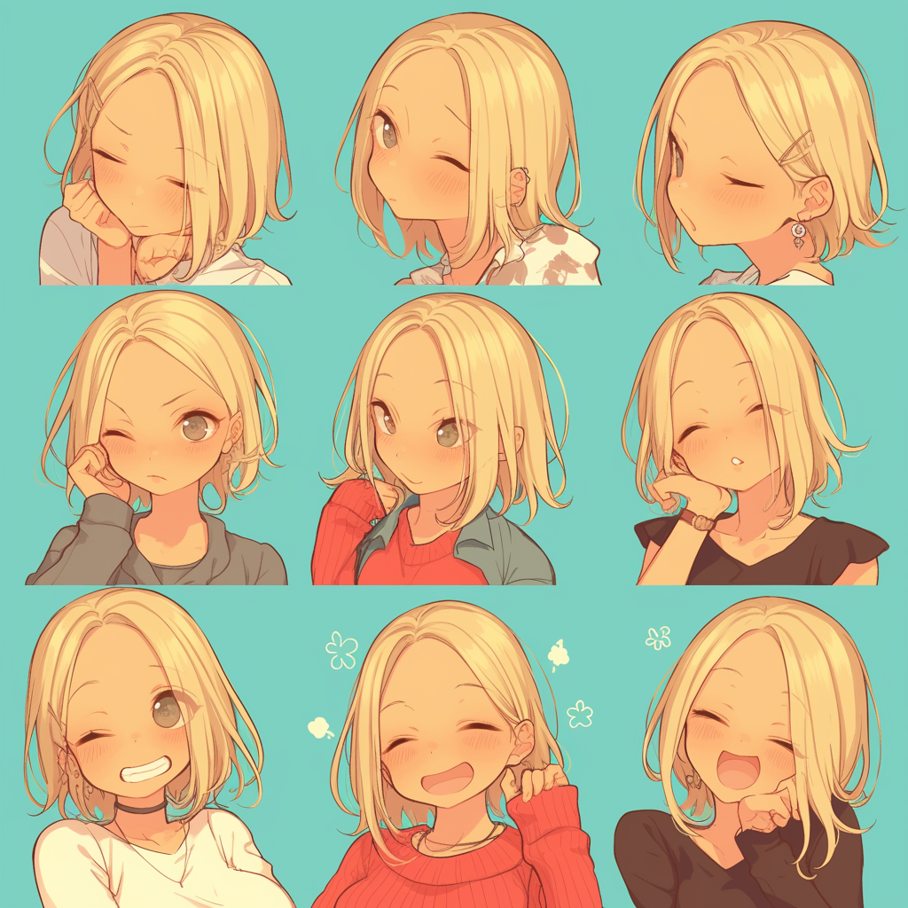 Chibi Gal with Blonde Hair in Various Outfits