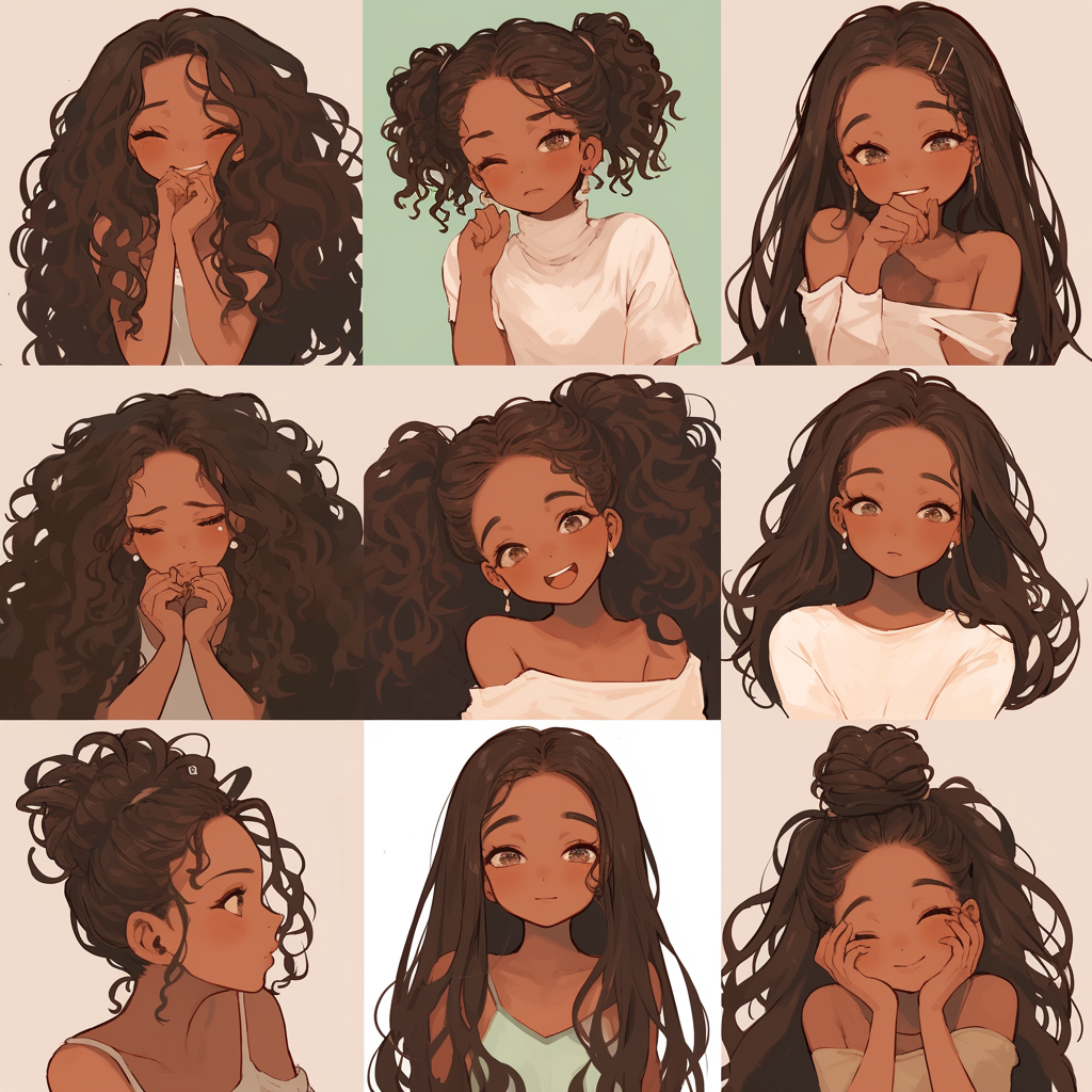 Chibi girl with 9 emotions in various styles