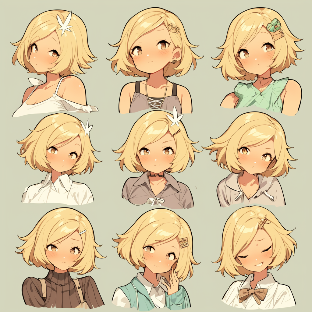 Chibi girls with different hairstyles and outfits posing