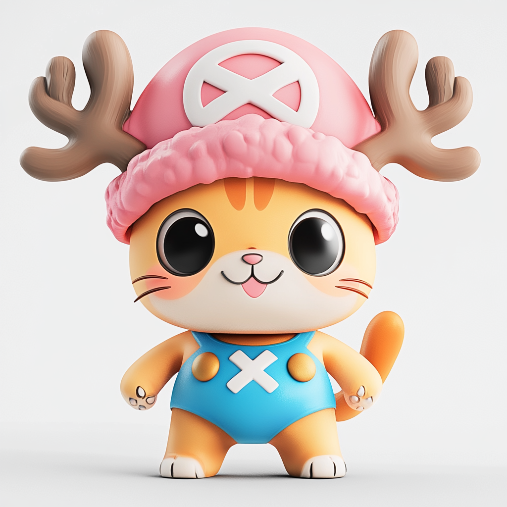 Chibi-style fusion of cute cat and Chopper from One Piece.