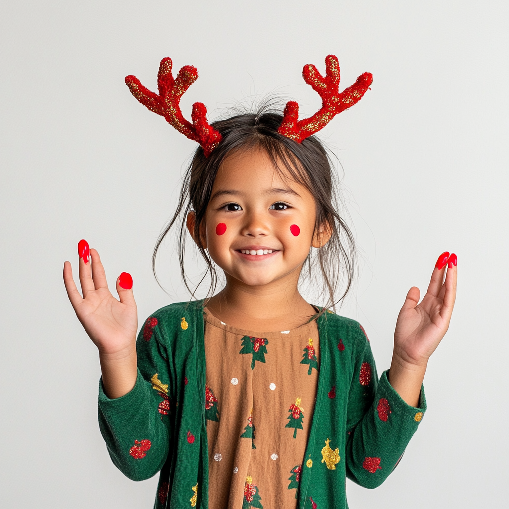 Chic Holiday Girl with Reindeer Antlers