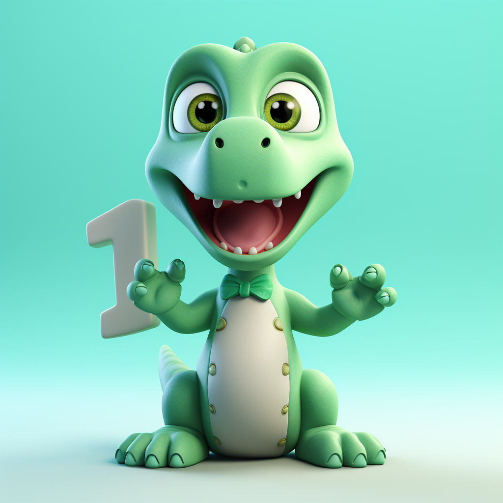 Child dinosaur holding number 1 in clay animation.