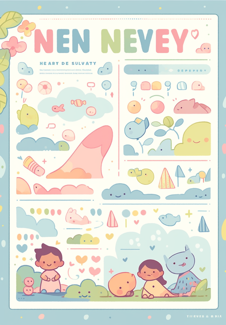 Child-friendly A4 background with soft pastel colors and illustrations.