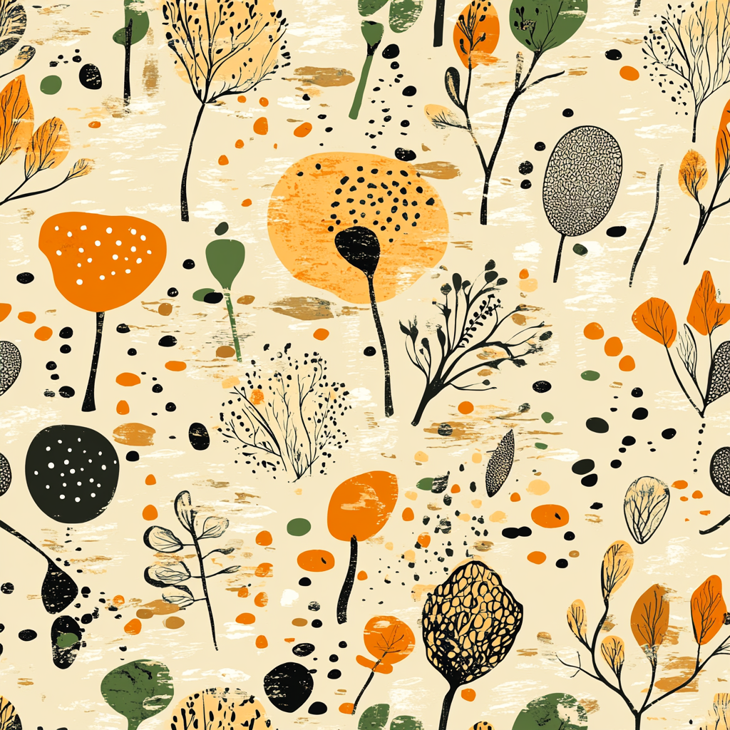 Children's Floral Drawings on Beige Seamless Pattern