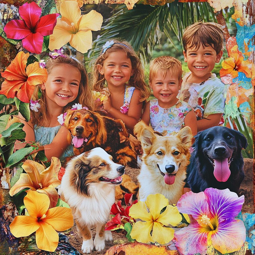 Children, Pets, and Flowers on Hawaii Vacation