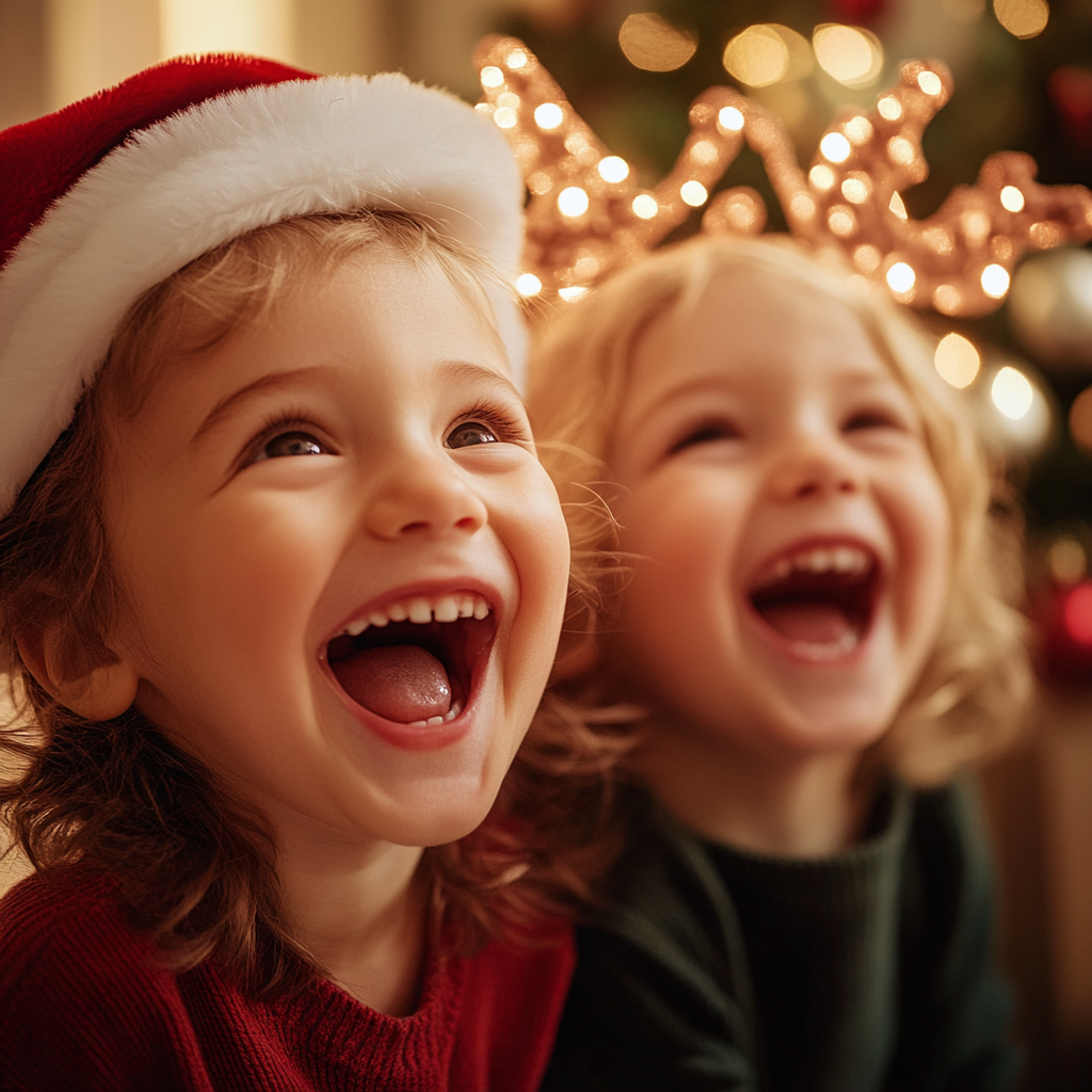 Children Celebrating Christmas with Joyful Smiles