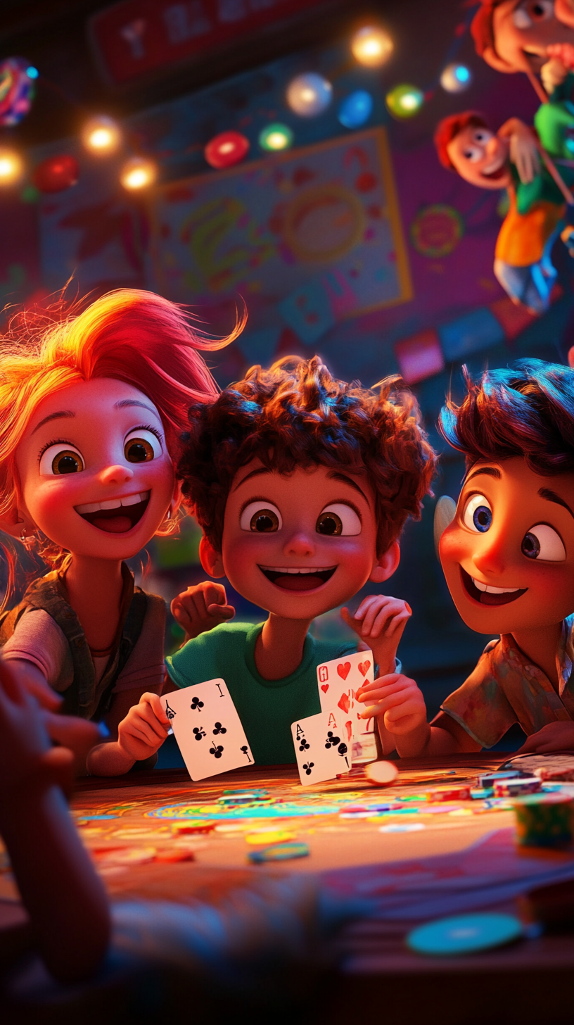 Children playing card game at colorful party