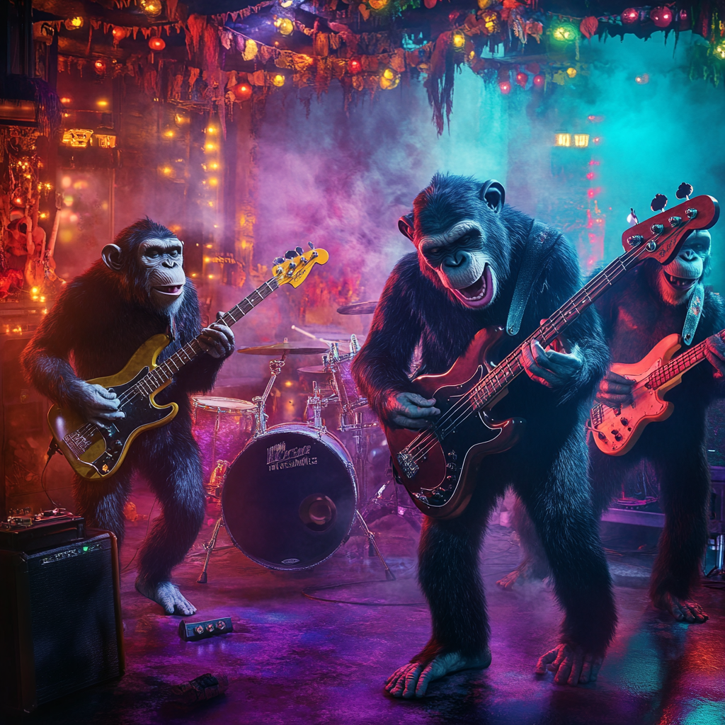 Chimp Rock Band Performs Live in Colorful Club