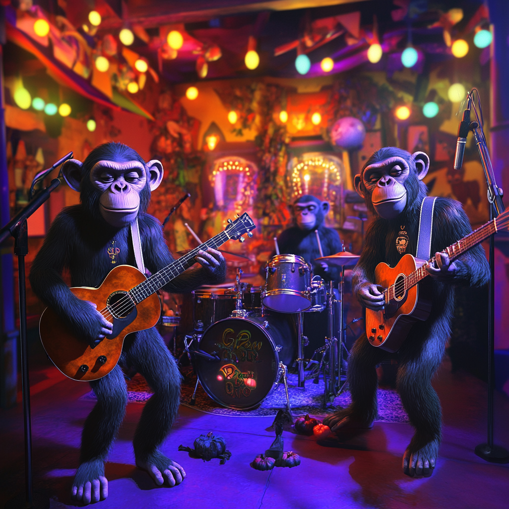 Chimp band rocks Halloween night club show