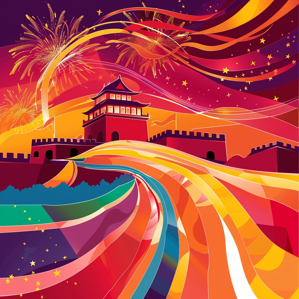 China's National Day Poster: Sophisticated, Simple, Fashionable, Great Wall, Fireworks.